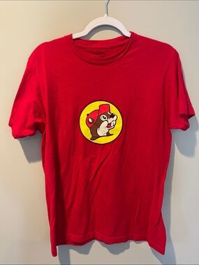 Red Short Sleeve Tee with Yellow Circle Mascot Graphic